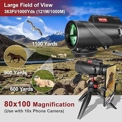 80x100 Monocular Telescope for Smartphones - High Powered HD Monocular with Tripod & Adapter - Image 3